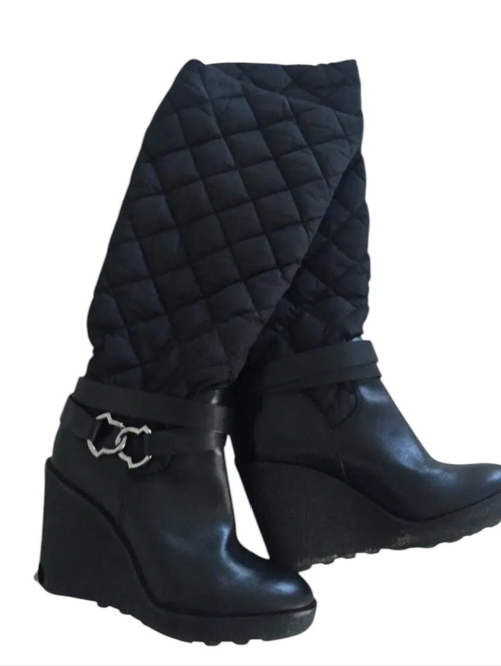 Moncler Cernobbio Black Quilted Leather Wedge Boots Women's 8 - Picture 6 of 9